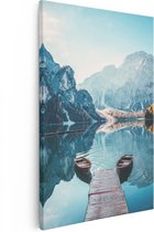 Artaza Canvas Schilderij Twee Bootjes Op Het Meer In De Bergen - 20x30 - Klein - Foto Op Canvas - Canvas Print
