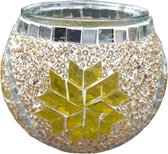 Mozaiek Handgemaakt Kaarshouder - Glazen vaas - Windlicht - Sfeerlicht - Geel/Zilver - De Groen Home