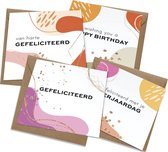Tallies Cards - greeting - ansichtkaarten - Gefeliciteerd - Abstract  - Set van 4 wenskaarten - Inclusief kraft envelop - verjaardagskaart - verjaardag - felicitatie - proficiat - 100% Duurza