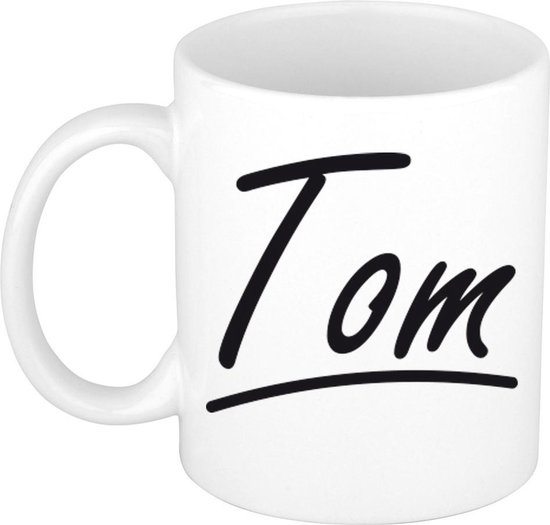Tom naam cadeau mok / beker met sierlijke letters - Cadeau collega/  vaderdag/... | bol.com