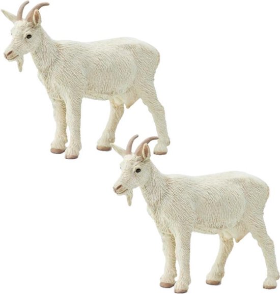 Set van 2x stuks plastic speelgoed figuur witte geiten 8 cm - Dieren speelgoed geiten