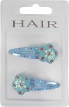 Haarspeldjes klikklak 4.5cm Glitter Bloem met Stippen - Turquoise - 2 stuks