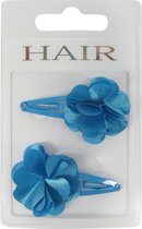 Haarspeldjes klikklak 5.0cm Satijnen Bloem - Blauw - 2 stuks