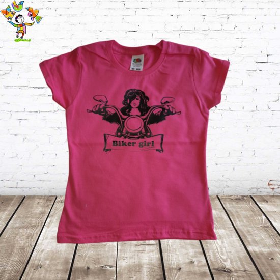 Kinder T-shirt Biker Girl roze -Fruit of the Loom-98/104-t-shirts meisjes