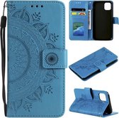 Totem bloem reliëf horizontale flip TPU + PU lederen tas met houder & kaartsleuven & portemonnee voor iPhone 13 mini (blauw)