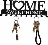 Metalen Wanddecoratie Sleutelrek - 10 Haken - Met Tekst "Home Sweet Home" - Vintage Design - Zwart