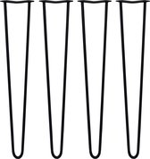 4 x Tafelpoten staal - Lengte: 71cm - 2 pin - 12mm - Zwart - SkiSki Legs ™ - Retro hairpin pinpoten