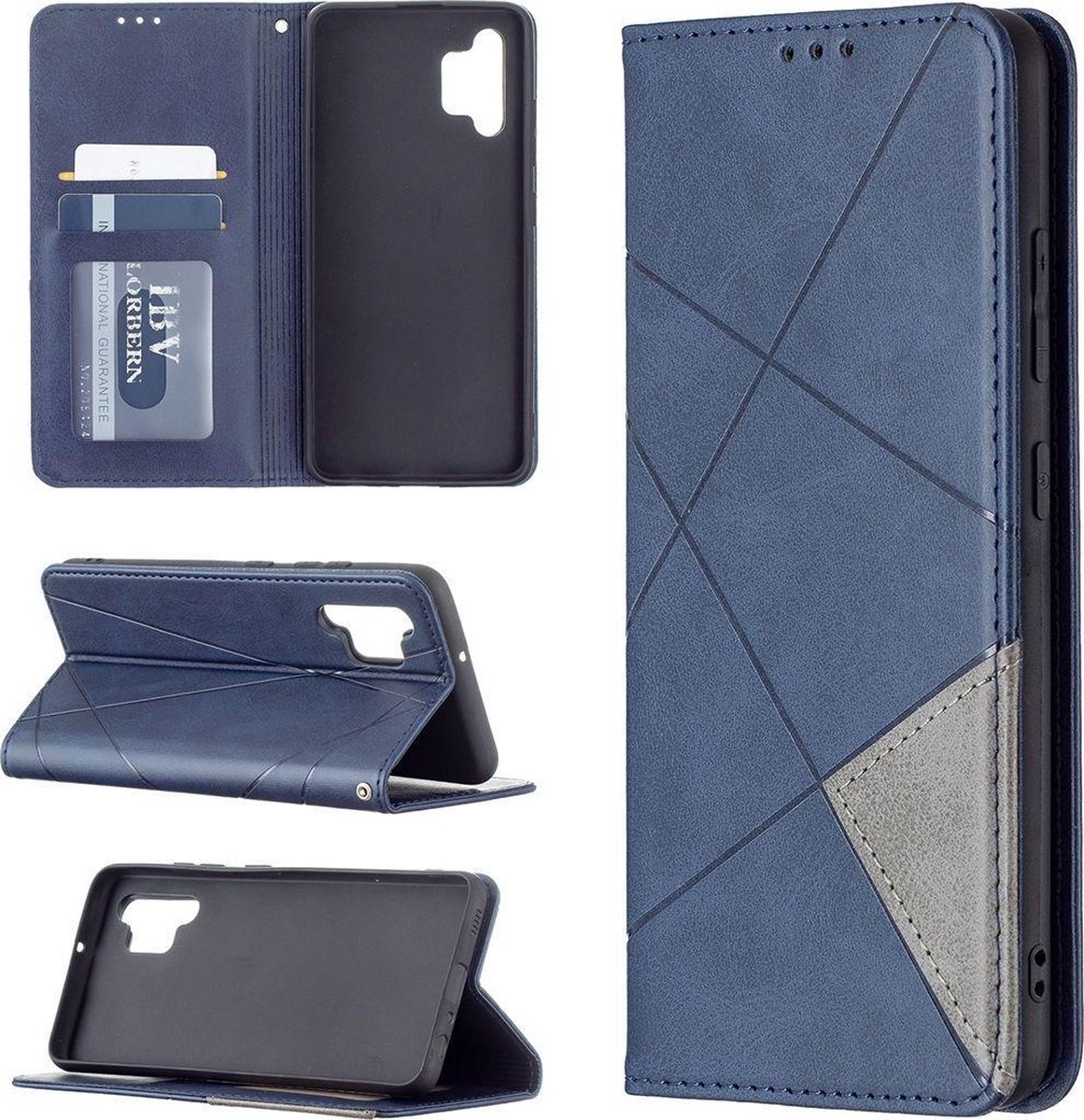 Mobigear Telefoonhoesje geschikt voor Samsung Galaxy A32 4G Hoesje | Mobigear Rhombus Slim Bookcase | Pasjeshouder voor 2 Pasjes | Telefoonhoesje voor Pinpas / OV Kaart / Rijbewijs - Blauw