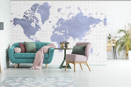 Carte du monde bleu avec motif texturé sur fond avec latitude et longitude 360x240 cm