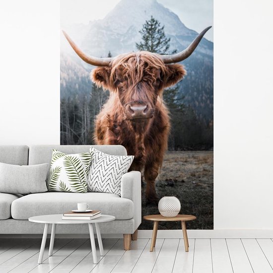 Papier peint - Papier peint photo peint Highlander écossais - Nature - Montagnes - Largeur 195 cm x hauteur 300 cm
