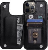 ShieldCase geschikt voor Apple iPhone 13 Pro wallet case - zwart - Bookcase hoesje portemonnee - Walletcase flipcase shockproof hoesje pasjeshouder