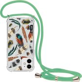 Casetastic Apple iPhone 12 Mini Hoesje met koord - Lanyard Case - Feathers Multi Print