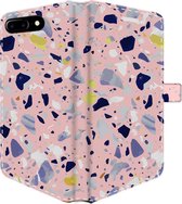 Apple iPhone 7 Plus Telefoonhoesje - Portemonneehoesje  - Met pasjeshouder - Met Marmerprint - Terrazzo - Roze