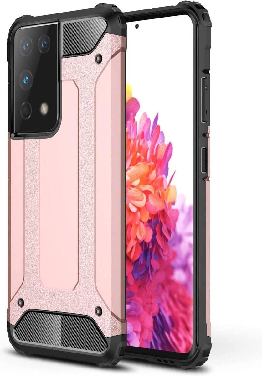 Hoesje Geschikt voor: Armor Hybrid Samsung Galaxy S21 Ultra - Rose Goud