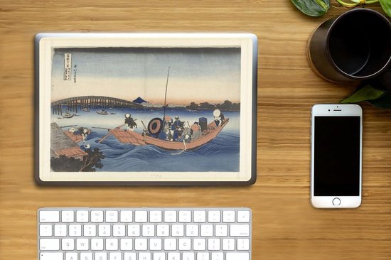 Sticker pour ordinateur portable - 11,6 pouces - Coucher de soleil sur le pont Ryogoku depuis la rive d'Onmaya - Peinture de Katsushika Hokusai - 30x21cm - Autocollants pour ordinateur portable - Skin pour ordinateur portable - Housse