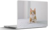 Laptop sticker - 14 inch - Kitten - Blauw - Oranje - Meisjes - Kinderen - Jongens - Kind