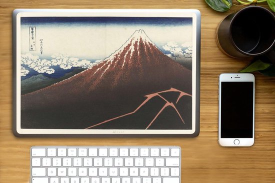 Sticker pour ordinateur portable - 15,6 pouces - Orage au pied du Mont Fuji - Peinture de Katsushika Hokusai