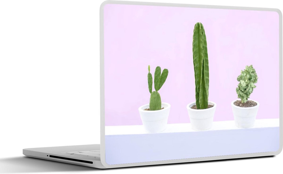 Afbeelding van product SleevesAndCases  Laptop sticker - 17.3 inch - Drie cactussen op een roze achtergrond
