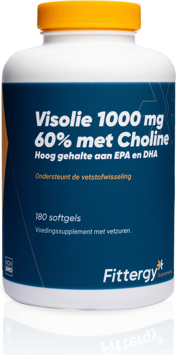 Goedkoopste Fittergy Supplements - Visolie 1000 mg 60 met Choline - 180 softgels - Choline ondersteunt de reinigende werking van de lever en de vetstofwisseling - Vetzuren - voedingssupplement