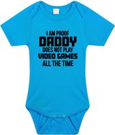 Proof daddy does not only play games tekst baby rompertje blauw jongens - Kraamcadeau/ Vaderdag cadeau game liefhebber 80 (9-12 maanden)