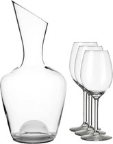 Glazen wijn karaf/decanteer kan 1,5 liter met 6 rode wijn glazen 250 ml - Schenkkannen/karaffen van glas
