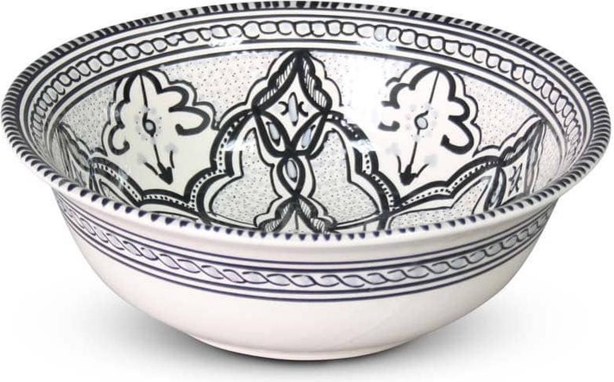 Safaary - Marokkaanse Kom Zwart-Wit-Ø 25 x 9cm
