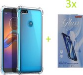 Motorola Moto E6 Play - Anti Shock Silicone Bumper Hoesje - Transparant + 3X Tempered Glass Screenprotector