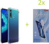 Motorola Moto G8 Power Lite - Anti Shock Silicone Bumper Hoesje - Transparant + 2X Tempered Glass Screenprotector