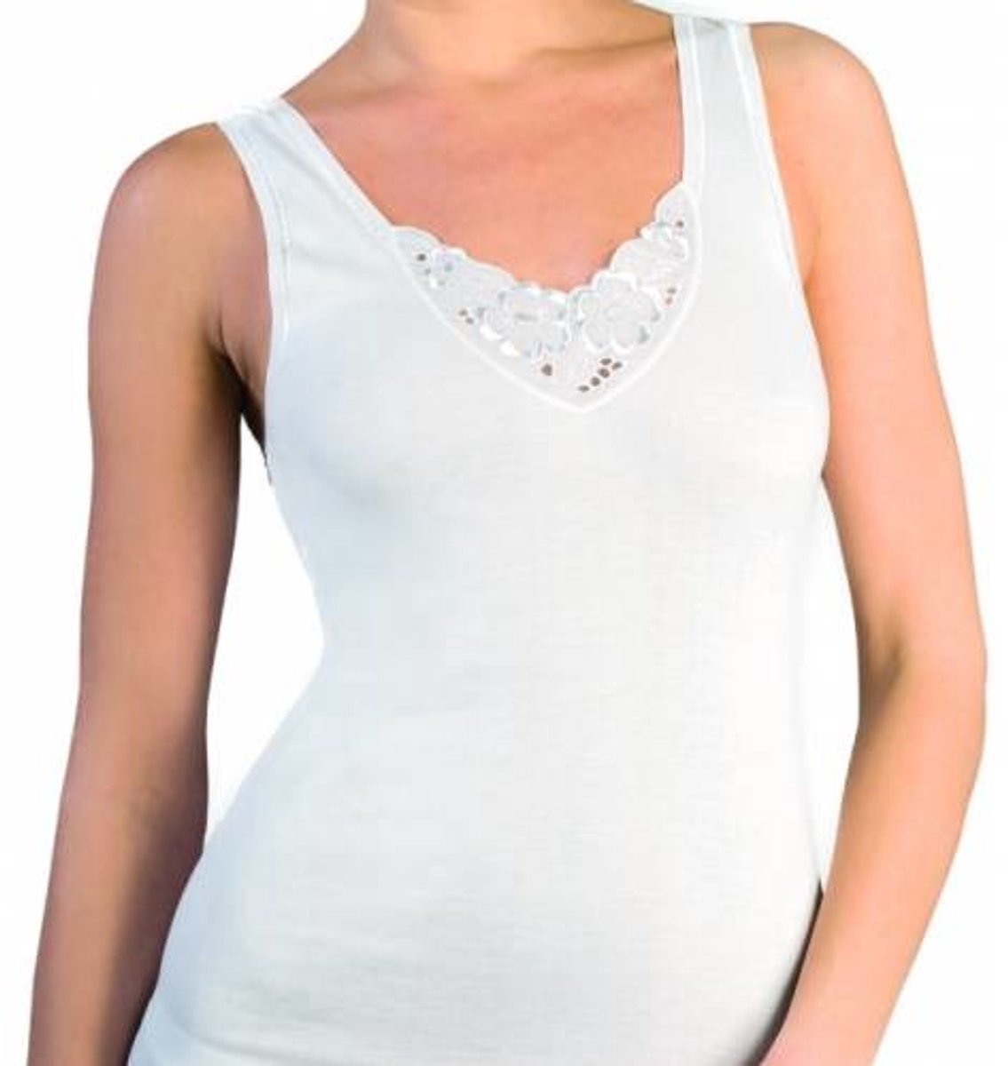 Kanten dames hemd katoen - 167 - Vrouwen singlet - 100% katoen - Naadloos - 52 - Wit