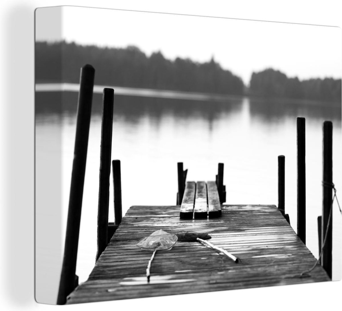 Tableau Toile Filet de pêche sur un ponton - noir et blanc - 160x120 cm -  Décoration... | bol.com