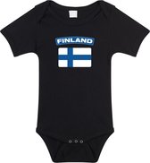 Finland baby rompertje met vlag zwart jongens en meisjes - Kraamcadeau - Babykleding - Finland landen romper 68 (4-6 maanden)