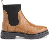 NoGRZ M.Colter leren Chelsea boots Dames - gevoerde enkelaarzen - Cognac Bruin Leer - Maat 39