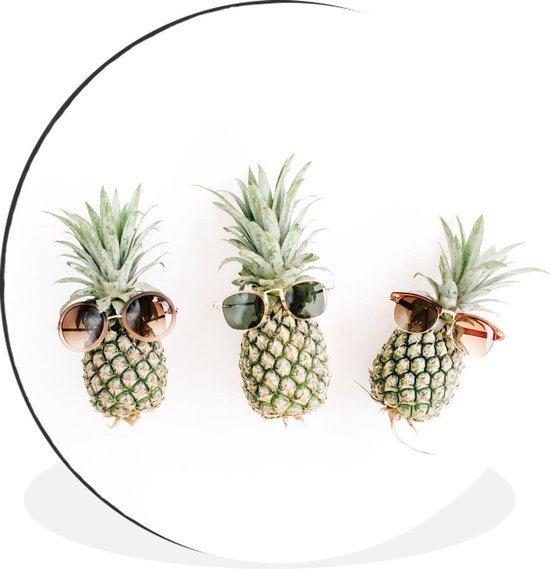 WallCircle - Wandcirkel - Muurcirkel - Ananas - Zonnebril - Geel - Aluminium - Dibond - ⌀ 30 cm - Binnen en Buiten