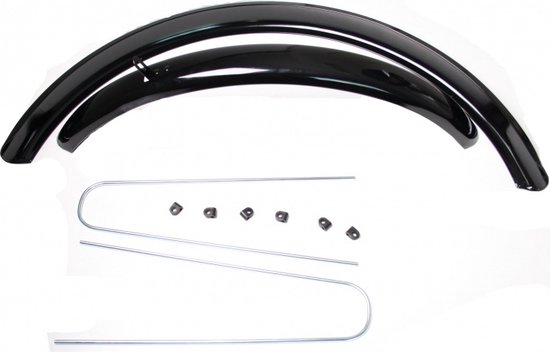 Zwarte Curana spatborden, 24 inch, met montagebeugels en boutjes.