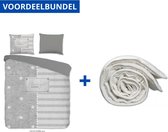 Luxe Dekbedovertrek Eenpersoons - 140x200/220cm - Inclusief 1 Kussensloop - 100% Zacht Polyester - Sterre Grijs + Wasbaar Microfiber Dekbed - 140x220cm - Wit