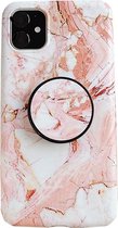 iPhone 7 Back Cover Hoesje Marmer - Marmerprint - TPU - Ring Houder - Apple iPhone 7 - Oranje