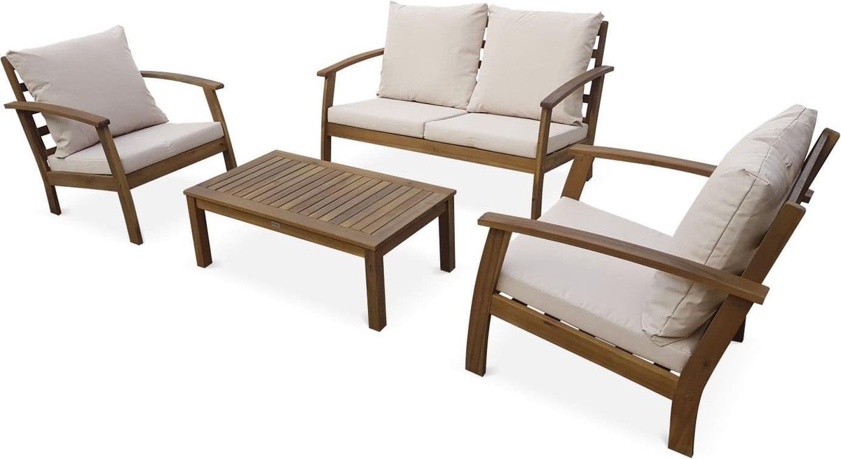 sweeek - Houten loungeset, ushuaïa, 4 zitplaatsen