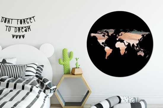 Wall Circle - Wall Circle - Wereldkaart - Koper - Blauw - Aluminium - Dibond - 120x120 cm - Intérieur et Extérieur XXL