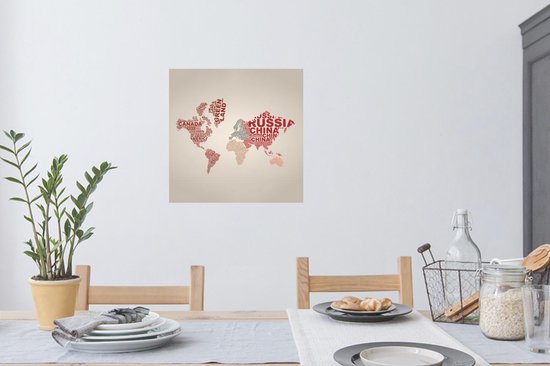 Muurstickers - Sticker Folie - Wereldkaart - Kleuren - Letters - 50x50 cm - Plakfolie - Muurstickers Kinderkamer - Zelfklevend Behang - Zelfklevend behangpapier - Stickerfolie