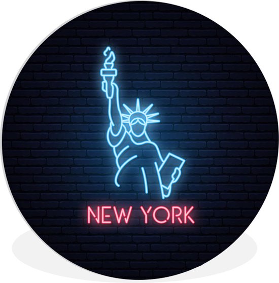 WallCircle - Wandcirkel ⌀ 90 - New York - Embleem - Vrijheidsbeeld - Ronde schilderijen woonkamer - Wandbord rond - Muurdecoratie cirkel - Kamer decoratie binnen - Wanddecoratie muurcirkel - Woonaccessoires