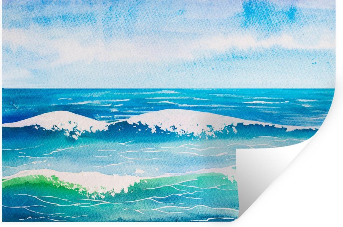 Muurstickers - Sticker Folie - Waterverf - Golf - Zee - 30x20 cm - Plakfolie - Muursticker
