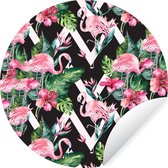 WallCircle - Stickers muraux - Cercle Papier Peint - Flamingo - Fleurs - Feuilles - Motifs - 100x100 cm - Cercle Mural - Auto Adhésif - Sticker Papier Peint Rond XXL