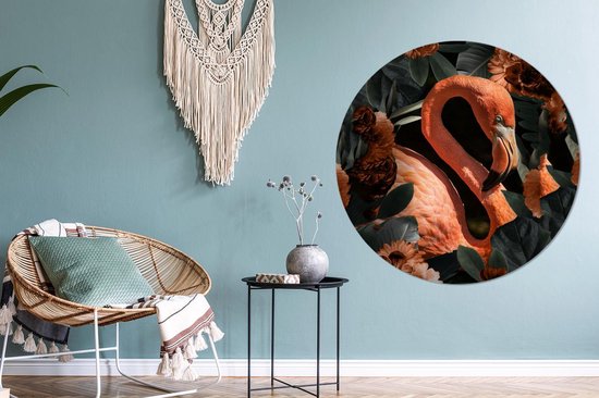 Cercle mural - Aluminium - Flamingo - Vogel - Fleurs - Feuilles - ⌀ 120 cm XXL