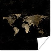 Poster Wereldkaart - Zwart - Goud - 100x100 cm XXL