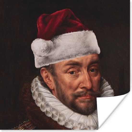 Poster Willem van Oranje - Muts - Kerst - 50x50 cm - Kerstmis Decoratie - Kerstversiering - Kerstdecoratie Woonkamer