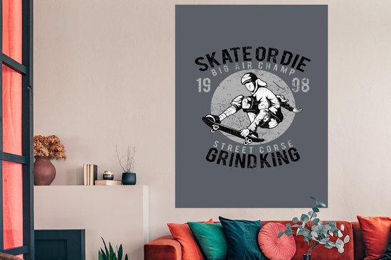 Poster Skateboard - Man - Vintage - 120x180 cm XXL - Vaderdag cadeau - Geschenk - Cadeautje voor hem - Tip - Mannen