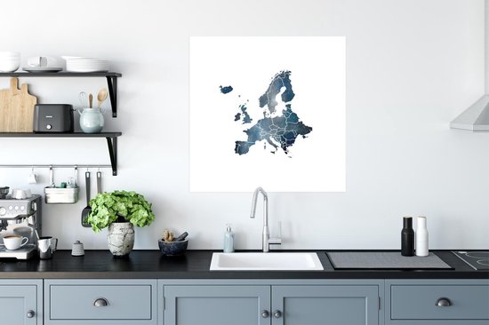 Poster Europa kaart - Waterverf - Wit - Grenzen - 75x75 cm