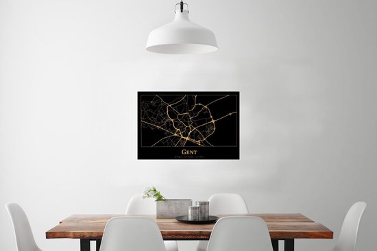 Poster Kaart - Gent - Simpel - Goud - Zwart - 90x60 cm