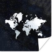 Poster Wereldkaart - Sterrenhemel - Wit - 30x30 cm
