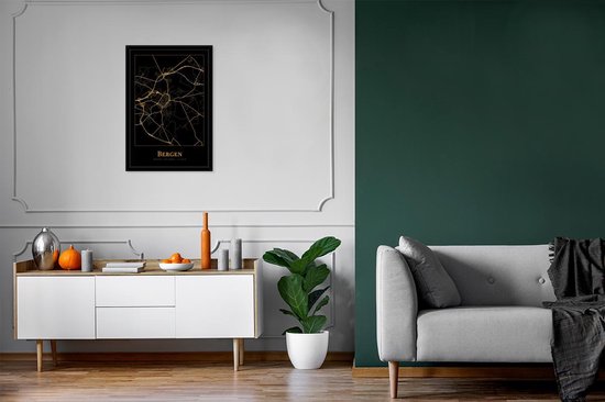 Affiche avec cadre Carte - Montagnes - België - Or - Zwart - 40x60 cm